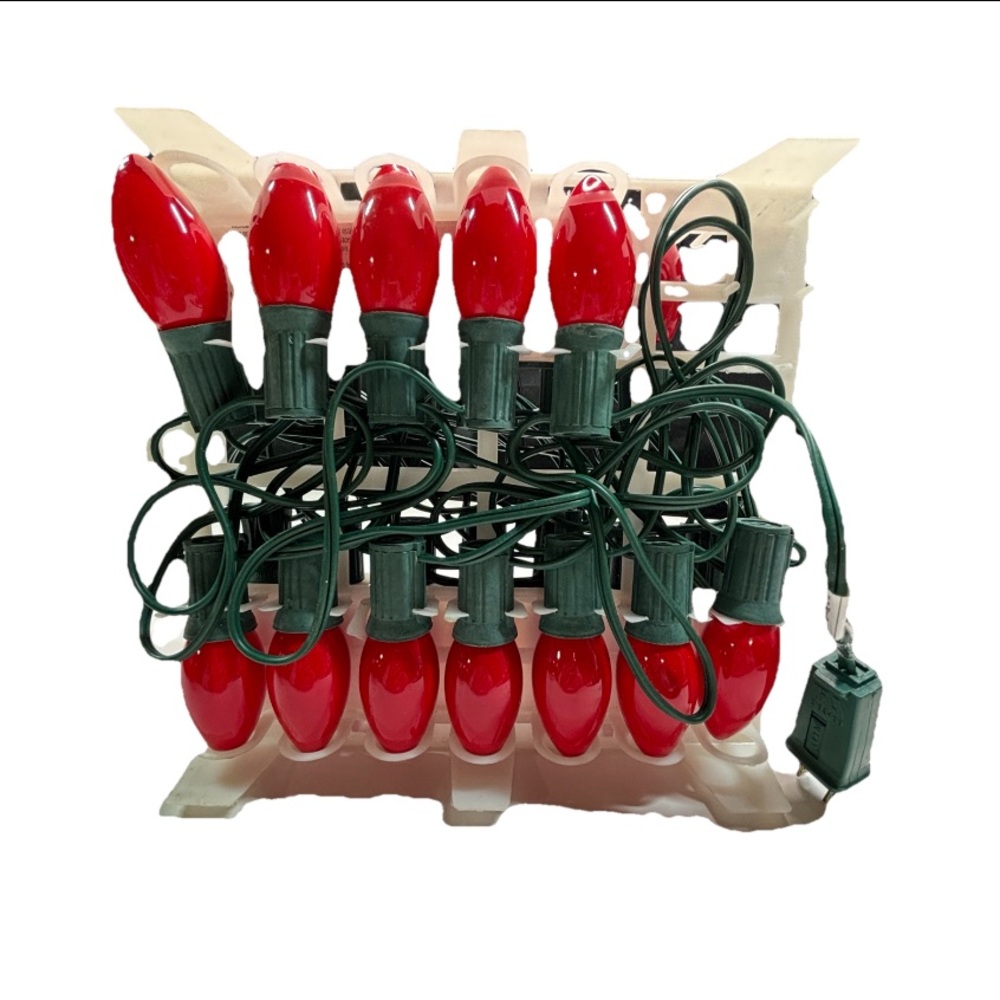 25 RED C7 Ceramic Multi Lights on Green Cord Christmas Lights - Picture 7 of 9